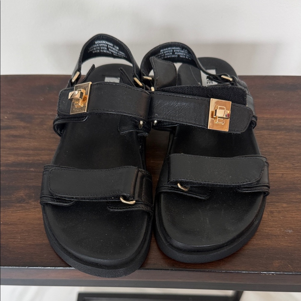 Steve Madden Black Sandals with Gold Hardware